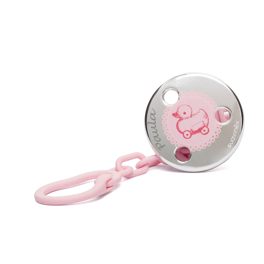 Suavinex - Broche premium de chupetes para bebés +0 meses. Broche joya  efecto metalizado mate. Con nueva placa más pequeña. 0% BPA. Color rosa. :  : Bebé