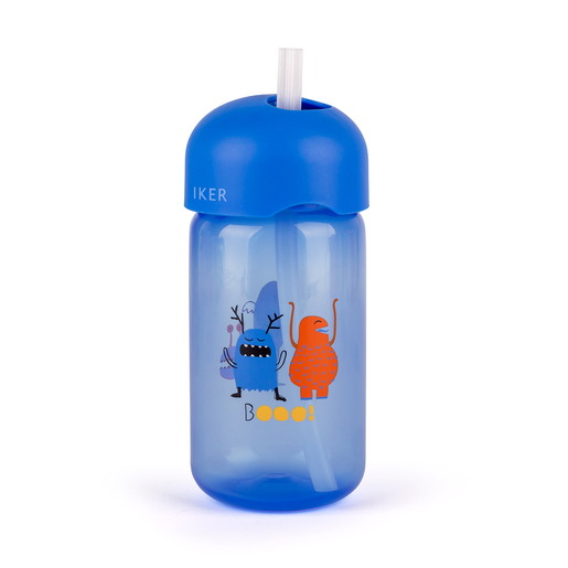 Botella con pajita personalizada booo azul